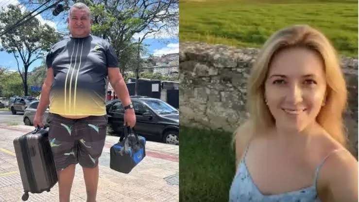 O pedreiro com mala e bolsa de ferramentas em Belo Horizonte, ao lado de imagem da personagem criada com IA